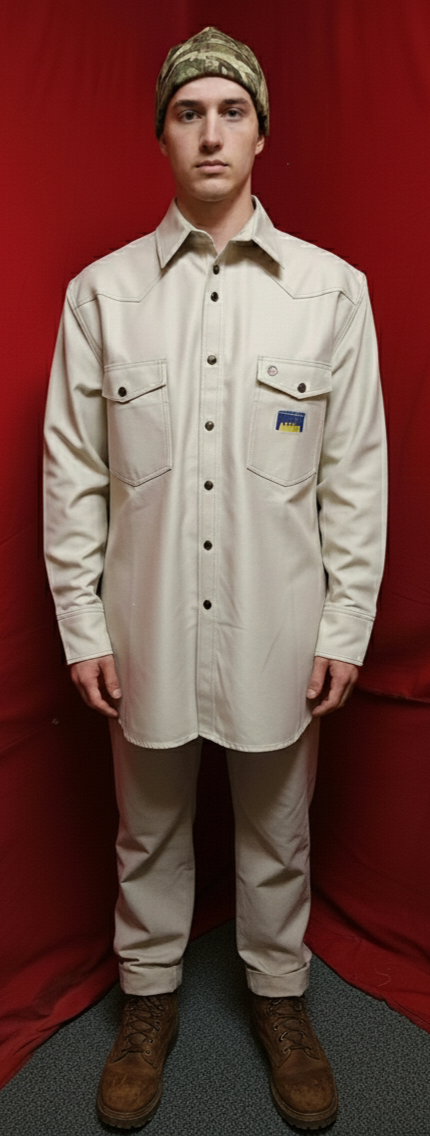 Khaki Mountain Cloth Shirt with Brass Snaps